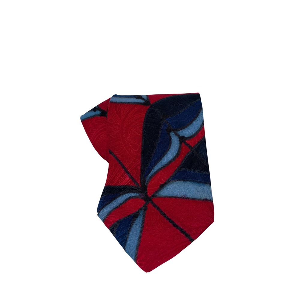 Rivellino Mens Silk Tie Red Blue Abstract Paisley Geometric Made in USA 4 Inch